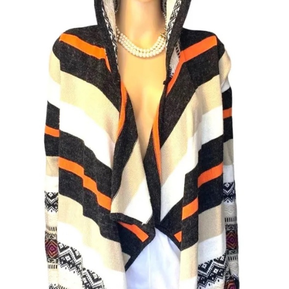 Confess Multicolor Boho WesternHoodie Knit OpenCardigan Sweater Woman S Like New